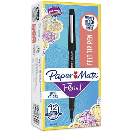 Paper Mate Flair Pen, Point Guard Tip, Medium Pt, BK Barrel/Ink PK PAP8430152
